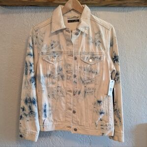 Black Tape Blue and Cream Jean Jacket with Artistic Tie-Dye